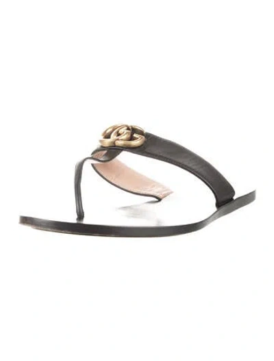 Pre-owned Gucci Bamboo Accent Leather Flip Flops In Grey