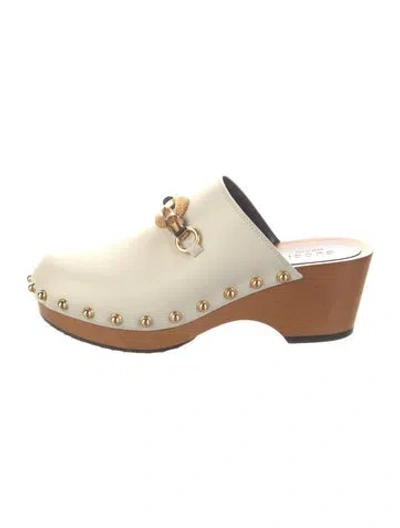 Pre-owned Gucci Bamboo Accent Leather Mules In Neutral