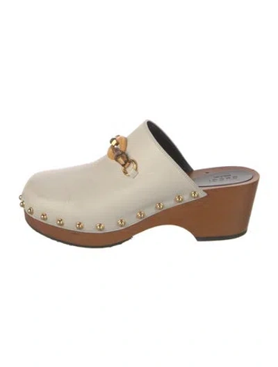 Pre-owned Gucci Bamboo Accent Leather Mules In Neutrals