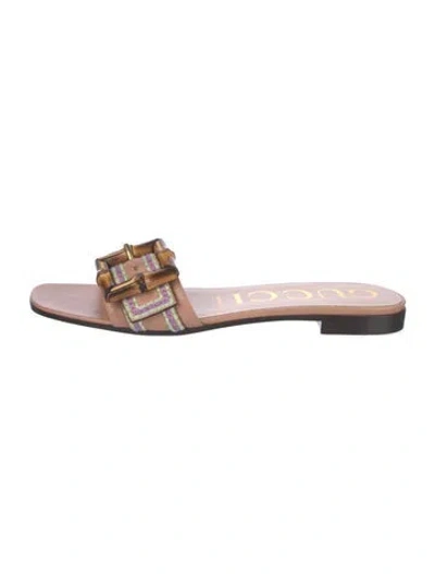Pre-owned Gucci Bamboo Accent Leather Slides In Neutral