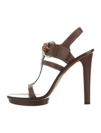 Pre-owned Gucci Bamboo Accent Leather T-strap Sandals In Brown