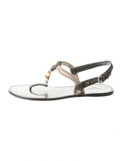 Pre-owned Gucci Bamboo Accent Leather T-strap Sandals In Green