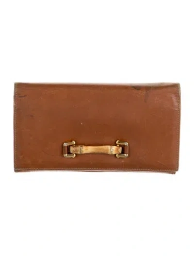 Pre-owned Gucci Bamboo Accent Leather Wallet In Brown