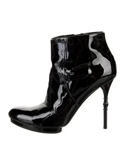 Pre-owned Gucci Bamboo Accent Patent Leather Boots In Black