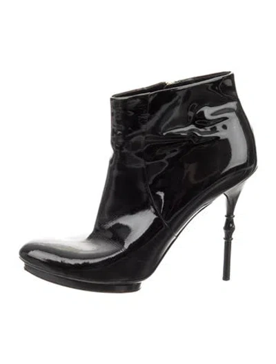 Pre-owned Gucci Bamboo Accent Patent Leather Boots In Black