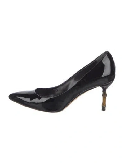Pre-owned Gucci Bamboo Accent Patent Leather Pumps In Black