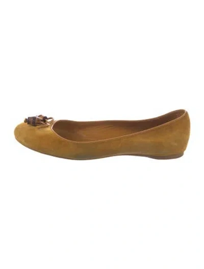 Pre-owned Gucci Bamboo Accent Suede Ballet Flats In Yellow