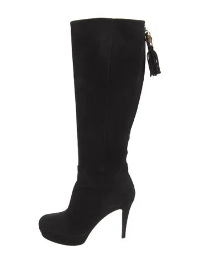 Pre-owned Gucci Bamboo Accent Suede Boots In Black