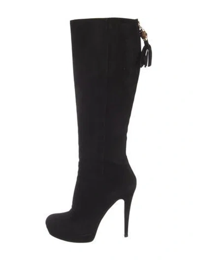 Pre-owned Gucci Bamboo Accent Suede Boots In Black