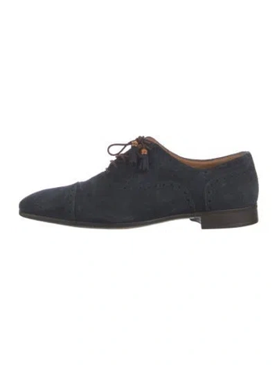 Pre-owned Gucci Bamboo Accent Suede Brogues In Blue