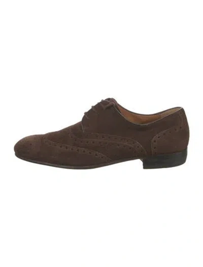 Pre-owned Gucci Bamboo Accent Suede Brogues In Brown