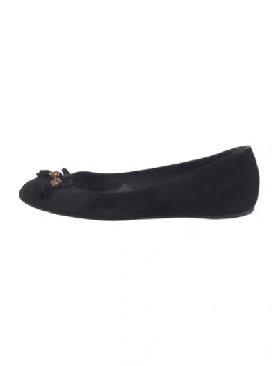Pre-owned Gucci Bamboo Accent Suede Flats In Black