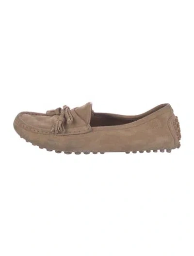 Pre-owned Gucci Bamboo Accent Suede Loafers In Brown
