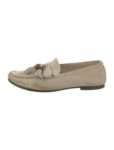 Pre-owned Gucci Bamboo Accent Suede Loafers In Neutral
