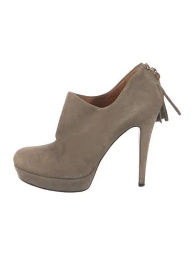 Pre-owned Gucci Bamboo Accent Suede Pumps In Gray