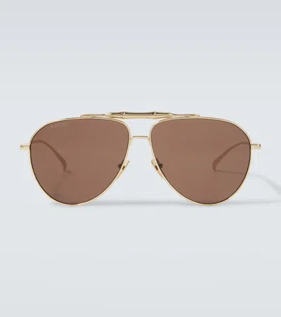 Gucci Bamboo Aviator Sunglasses In Gold
