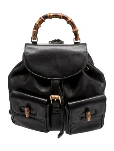 Pre-owned Gucci Bamboo Backpack In Black