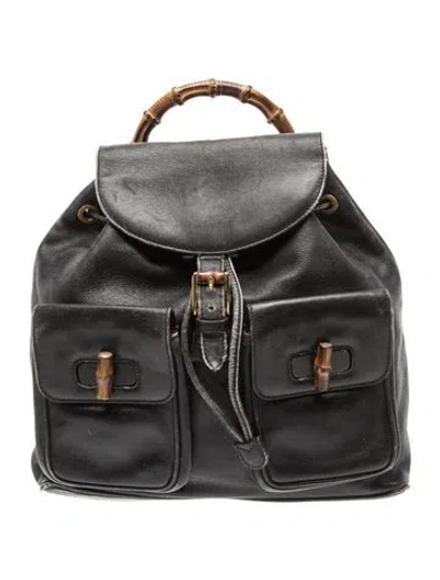Pre-owned Gucci Bamboo Backpack In Black