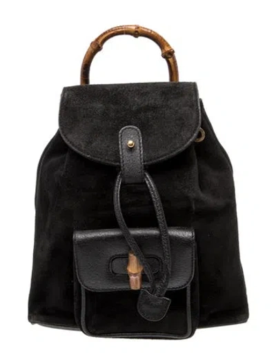 Pre-owned Gucci Bamboo Backpack In Black
