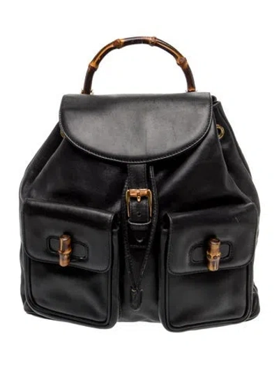 Pre-owned Gucci Bamboo Backpack In Black