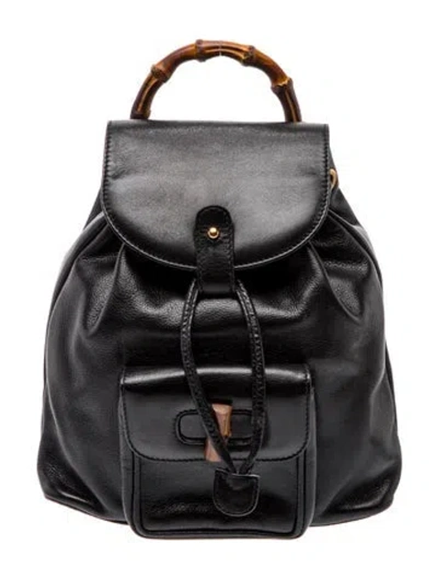 Pre-owned Gucci Bamboo Backpack In Black