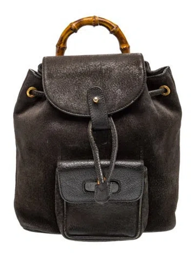 Pre-owned Gucci Bamboo Backpack In Black