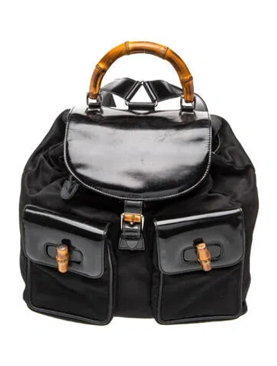 Pre-owned Gucci Bamboo Backpack In Black
