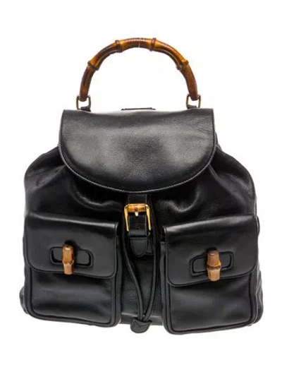Pre-owned Gucci Bamboo Backpack In Black