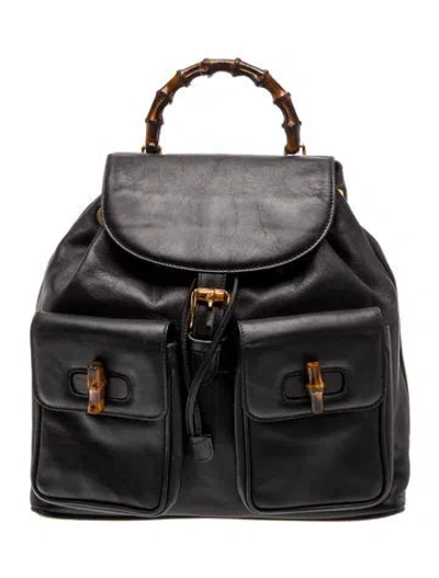 Pre-owned Gucci Bamboo Backpack In Black
