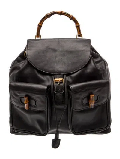 Pre-owned Gucci Bamboo Backpack In Black