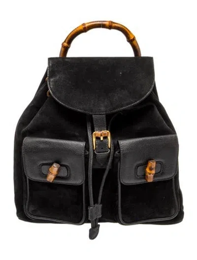 Pre-owned Gucci Bamboo Backpack In Black