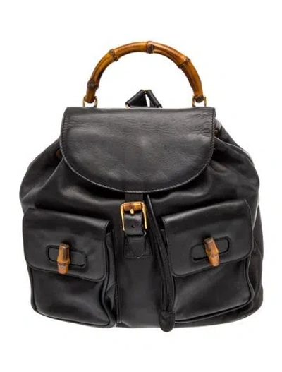 Pre-owned Gucci Bamboo Backpack In Black