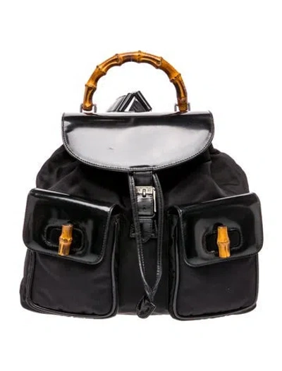 Pre-owned Gucci Bamboo Backpack In Black