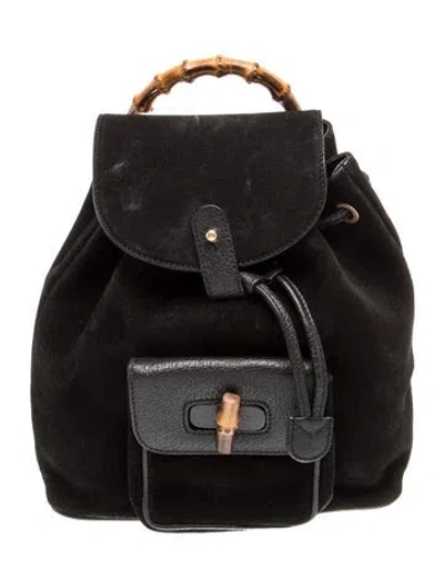 Pre-owned Gucci Bamboo Backpack In Black