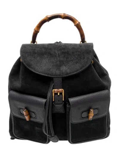 Pre-owned Gucci Bamboo Backpack In Blue