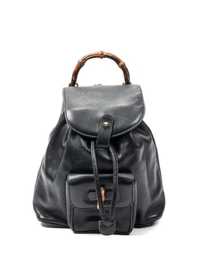 Pre-owned Gucci Bamboo Backpack In Blue