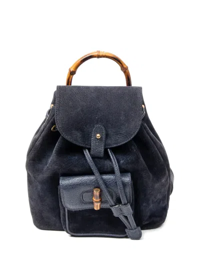 Pre-owned Gucci Bamboo Backpack In Blue