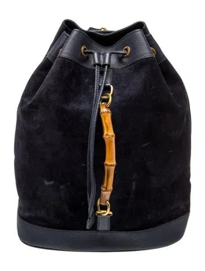 Pre-owned Gucci Bamboo Backpack In Blue