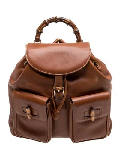 Pre-owned Gucci Bamboo Backpack In Brown
