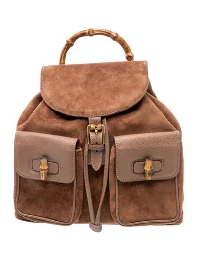 Pre-owned Gucci Bamboo Backpack In Brown