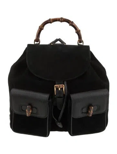Pre-owned Gucci Bamboo Backpack Large In Black