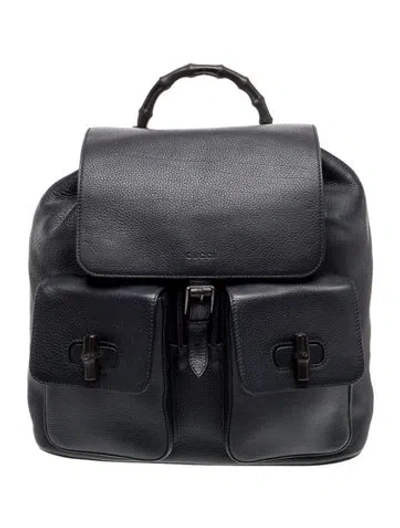 Pre-owned Gucci Bamboo Backpack Large In Blue