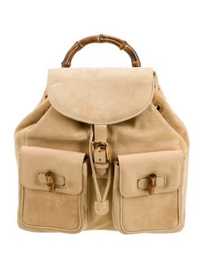 Pre-owned Gucci Bamboo Backpack Large In Neutral