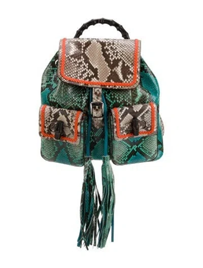Pre-owned Gucci Bamboo Backpack Medium In Blue