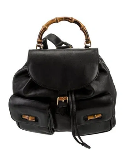 Pre-owned Gucci Bamboo Backpack Medium Vintage In Black