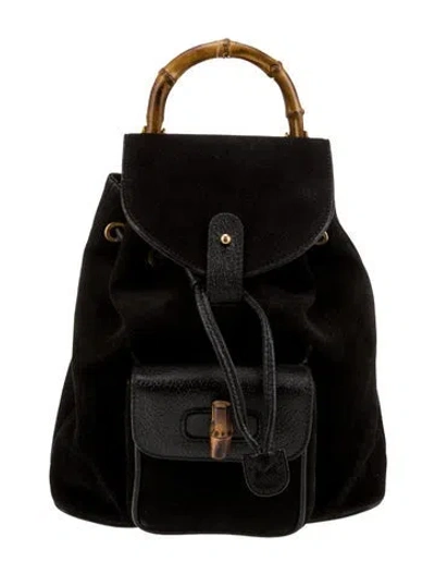 Pre-owned Gucci Bamboo Backpack Mini Vintage In Black