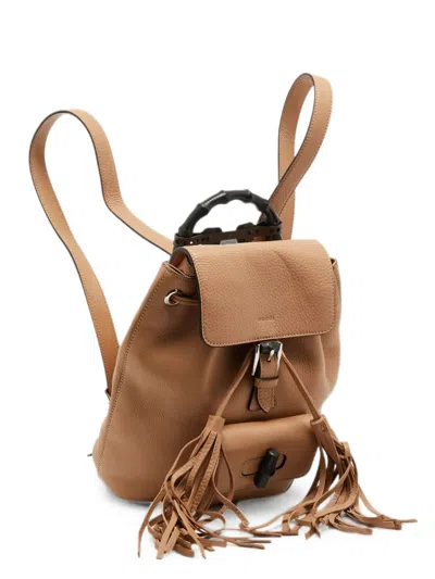 Pre-owned Gucci Bamboo Backpack In Neutral