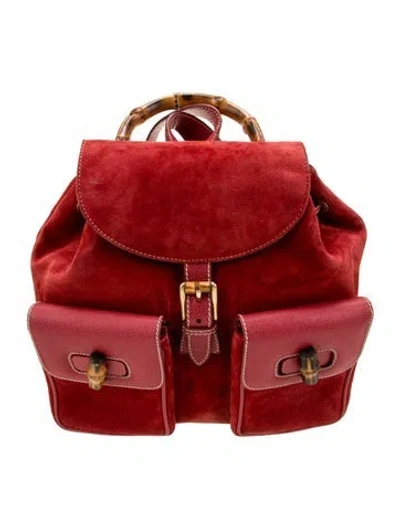 Pre-owned Gucci Bamboo Backpack In Red