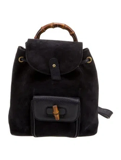 Pre-owned Gucci Bamboo Backpack Vintage In Blue