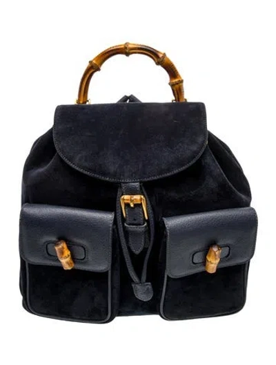 Pre-owned Gucci Bamboo Backpack Vintage In Blue